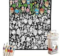 Couverture de gribouillage douillette et créative avec 24 marqueurs - Couverture de coloriage pour adultes - Lavable pour soulager le stress et les nuits douillettes