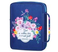 Couverture de la Bible pour les femmes, boîtier de livre, étuis bibliques pour femme 10x7in à imprimé floral zippé en tissu oxford couverture biblique avec poignée sac biblique polyvalent, bleu