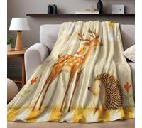 Couverture de Lit Cerf et hérisson 100 x 130 cm Plaid Léger en Peluche Douce pour Chambre Salon Canapé