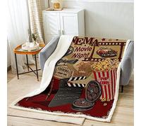 Couverture de lit en sherpa sur le thème du cinéma rétro pour enfants et filles - Couverture polaire douce et confortable pour billet de cinéma vintage - Cadeau pour lit, chaise, bureau, canapé (127 x
