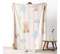 Couverture de Lit Mignon Ours 1 Personne en Flanelle, Plaid Polaire Enfant Étoile Chaud pour l'hiver, Couvre-lit Rayure Nuage Doux Chambre Enfant et Adulte 100x130 cm