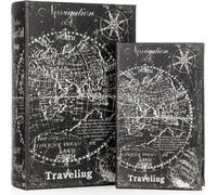 Couverture de livre Carte du monde noir et blanc - Cache-livres en 2 parties de style rétro - Boîte à livres décorative pour bijoux & documents - Boîte de rangement cachée 27,2x18x7cm & 21,2x13x5cm