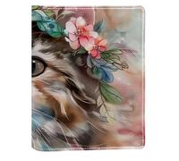 Couverture de livre esthétique remplaçable en cuir PU réutilisable pour ordinateur portable de 148 x 210 mm Motif chat avec fleur
