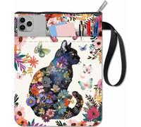 Couverture De Livre Fleur Chat Pochette De Livre Tissu Lavable Floral Papillon Chats Livres Imprimés Carnet Sac De Poche Avec Fermeture Éclair Et Pochette Supplémentaire Pour Manuels