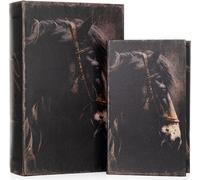 Couverture de livre motif cheval - Cachette secrète en 2 parties avec un design élégant de tête de cheval - Boîte à livre décorative pour bijoux & documents - Rangement caché 27,2x18x7cm & 21,2x13x5cm