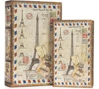 Couverture de livre Paris - Cachette secrète en 2 parties au look vintage - Boîte à livres déco pour bijoux & documents - Boîte de rangement cachée 27,2x18x7cm & 21,2x13x5cm