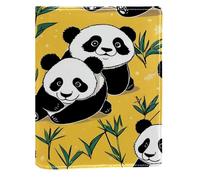 Couverture de livre remplaçable en cuir PU réutilisable avec motif panda mignon sur jaune, convient pour les ordinateurs portables de 148 x 210 mm
