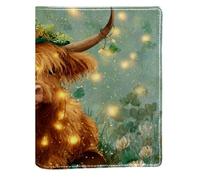 Couverture de livre remplaçable en cuir PU réutilisable avec motif vache et trèfle porte-bonheur, convient pour les ordinateurs portables de 148 x 210 mm
