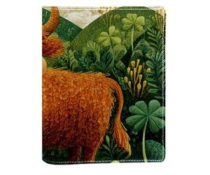 Couverture de livre remplaçable en cuir PU réutilisable avec motif vache et trèfle porte-bonheur, convient pour les ordinateurs portables de 148 x 210 mm