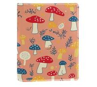 Couverture de livre remplaçable en cuir PU réutilisable Motif champignons Rouge/bleu/jaune 148 x 210 mm