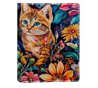 Couverture de livre remplaçable en cuir PU réutilisable pour ordinateur portable de 148 x 210 mm Motif chats et fleurs