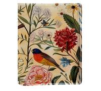 Couverture de livre remplaçable en cuir PU réutilisable pour ordinateur portable de 148 x 210 mm Motif oiseaux et fleurs