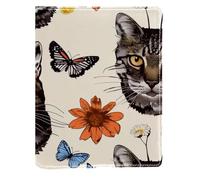Couverture de livre remplaçable en cuir PU réutilisable pour ordinateur portable de 148 x 210 mm Motif chats floraux