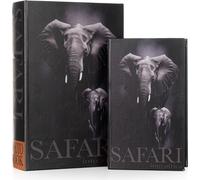 Couverture de livre Safari - Cachette secrète en 2 parties avec motif d'éléphant - Boîte à livre décorative pour bijoux & documents - Boîte de rangement cachée 27,2x18x7cm & 21,2x13x5cm