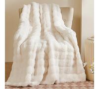 Couverture de luxe en fausse fourrure - Couverture en peluche douce, chaude et épaisse pour canapé, lit - Texture moelleuse et délicate - Blanc 127 x 157,5 cm - Idéale pour décoration de salon
