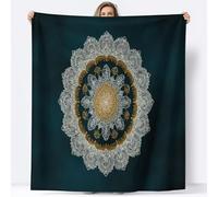 Couverture de Mandala Fleurs Géométriques Canapé Lit, Plaid de Style Rétro Chaise Douce Jeté en Flanelle Imprimée - Couvertures Polaire Chaud Cadeau Décoration d'intérieur Maison, 100 x 130 cm