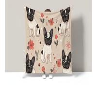 Couverture De Mignon Bouledogue Français Canapé Lit, Beige Plaid De Chaise, Douce Jeté Flanelle Imprimée Fleurs Simples, Couvertures Polaire Chaud Cadeau, Décoration Maison, 230X270Cm
