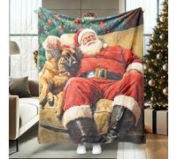 Couverture de Noël amusante pour chien malinois belge, 101,6 x 127 cm, motif Père Noël, chiot et chiot - Couverture douce et confortable pour canapé, salon, plage, voyage, décoration de maison de