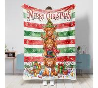 Couverture de Noël bizarre à motif vache Highland - 127 x 152,4 cm - Rouge et vert - Couverture douce et confortable pour canapé, salon, plage, voyage, décoration de maison de vacances