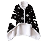 Couverture De Noël Double Épaisseur Châle En Flanelle Ultra Doux Avec Boucle Chaud Et Confortable For Femmes Filles Et Adultes(Black3,90 * 130cm)