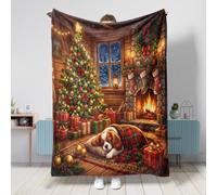 Couverture de Noël en flanelle pelucheuse pour canapé, sofa, voyage, décoration d'intérieur et de lit, motif cavalier King Charles Spaniel, 152,4 x 203,2 cm, pour cheminées festives