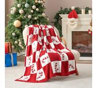 Couverture de Noël rouge sucre d'orge de Noël 127 x 152,4 cm - Couverture polaire ultra douce et confortable, jeté décoratif festif pour canapé, sofa et lit, essentiel pour la saison des vacances