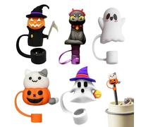 Couverture de paille de chat d'Halloween, décorations de paille d'Halloween pour gobelets, Toppers de de dessin animé - Couvercle de pointes de anti-déversement, ensemble de bouchons