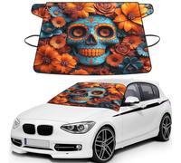 Couverture de pare-brise de voiture en carton imprimé crâne de sucre fleur pour la glace et la neige, ajustement universel pour la plupart des voitures, protection contre la glace multifonctionnelle