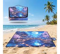 Couverture de Pique-Nique 150x150 cm, Outdoor Couverture Imperméable, Pliable Tapis de Plage Dos en PVC Anti-Sable, Picnic Blanket pour Camping Accessoires, Jardin, Parc et Famille - Lune, Pont UZ-787