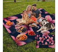Couverture de Pique-Nique 150x80cm,Outdoor Couverture Imperméable,Pliable Tapis de Plage Dos en PVC Anti-Sable,Petit Picnic Blanket pour Camping Accessoires,Jardin,Parc - Le lys,Une Plante UZ-64