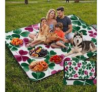Couverture de Pique-Nique 200x200 cm,Outdoor Couverture Imperméable,Pliable Tapis de Plage Dos en PVC Anti-Sable,Grande Picnic Blanket pour Camping Accessoires,Jardin,Parc,Famille - Vert,plantes UZ-96