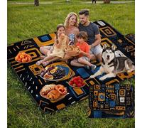 Couverture de Pique-Nique 200x200 cm,Outdoor Couverture Imperméable,Pliable Tapis de Plage Dos en PVC Anti-Sable,Grande Picnic Blanket pour Camping Accessoires,Jardin,Parc,Famille - Noir,orange UZ-202