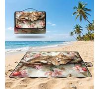 Couverture de Pique-Nique 200x200cm,Outdoor Couverture Imperméable,Pliable Tapis de Plage Dos en PVC Anti-Sable,Grande Picnic Blanket pour Camping Accessoires,Jardin,Parc - Chat,Fruit (1) UZ-405