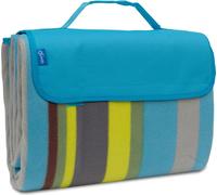 Couverture de pique-nique BRUBAKER polaire avec fond PEVA imperméable 150 x 135 cm turquoise rayures gris vert jaune