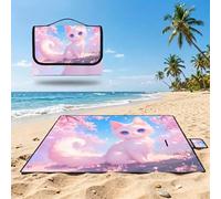 Couverture de Pique-Nique Grande 200x300cm,Outdoor Couverture Imperméable,Pliable Tapis de Plage Dos en PVC Anti-Sable,Picnic Blanket pour Camping Accessoires,Jardin,Parc - Chats,Japon (4) UZ-39