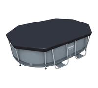 Couverture de Piscine Bestway Flowclear 300x200 cm PVC Anthracite avec Trous Drainage Sangles Fixation pour Piscine Hors Sol Ovale Protection hivernage réduction algues et débris