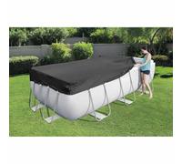 Couverture de Piscine Bestway Flowclear 404x201 cm PVC Anthracite avec Trous de Drainage et Cordes Fixation pour Protection Piscine Hors Sol Contre débris Feuilles saleté