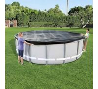 Couverture de Piscine Flowclear Bestway en PVC Anthracite 488 cm avec Trous de vidange et Cordes de Fixation pour Protection hivernage et Isolation Thermique Piscine Spa extérieur