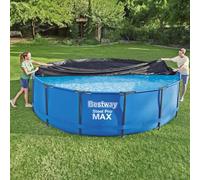 Couverture de Piscine PVC Anthracite Bestway Flowclear 457 cm avec Trous de Drainage et Sangles de Fixation pour Protection hivernage et Isolation Thermique Piscine Hors Sol