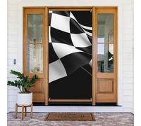 Couverture de porte - 90 x 180 cm - Formule noire et blanche - Drapeaux à carreaux - Bannière de porte saisonnière pour porche - Fond photo - Décoration de fête pour intérieur ou extérieur - Bannière
