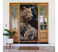 Couverture de porte « A leopard sit » - Bannière de porte de bienvenue - Décoration de porte de cour - Bannière de fond photo - Bannières de porche - Printemps été - Décoration de fête saisonnière