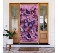 Couverture de porte « All butterflies are on purple background » - Décoration de porte d'entrée - Bannière à suspendre - Fond photo - Printemps - Été - Décoration saisonnière - Pour intérieur et