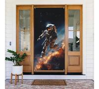 Couverture de porte astronaute volant dans l'espace Bannière de porte de bienvenue Décoration de porte de cour Bannière de fond photo Bannières de porche Printemps Été Saisonnier Décoration de fête