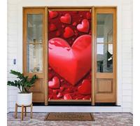 Couverture de porte avec cœurs rouges - Décoration de porte d'entrée - Bannière à suspendre - Fond photo - Printemps - Été - Décoration saisonnière - Pour intérieur ou extérieur - Jardin - Vacances