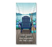 Couverture de porte avec vue sur le lac - Bannière décorative pour chaise et rames - Bleu nautique - Décoration extérieure - Toile de fond à suspendre - Fournitures de festival - 91,4 x 183 cm