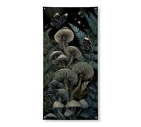 Couverture de porte champignon et papillon, bannière décorative, style forêt enchantée, décoration de porte d'entrée d'automne et d'Halloween, toile de fond de célébration d'intérieur et d'extérieur