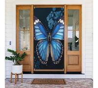 Couverture de porte classique avec imprimé papillon cobalt No.551 - Bannière décorative pour intérieur/extérieur, printemps, été, automne, hiver, Halloween, Noël