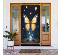 Couverture de porte classique avec imprimé papillon doré n° 447 - Bannière décorative pour intérieur/extérieur, printemps, été, automne, hiver, Halloween, Noël