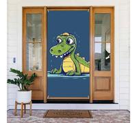 Couverture de porte crocodile de dessin animé - Décoration de porte d'entrée - Bannière à suspendre - Fond photo - Printemps été - Décoration saisonnière - Panneau de porche pour intérieur ou