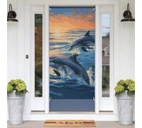 Couverture de porte « Dauphins in The Sea Welcome » - 180 x 89 cm - Bannière de porte avec corde de fond - Toile de fond de porche - Décoration saisonnière à suspendre pour porte d'entrée, maison